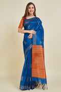 Blue Silk Geometric Woven Design Zari Saree