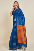 Blue Silk Geometric Woven Design Zari Saree