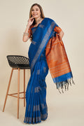 Blue Silk Geometric Woven Design Zari Saree