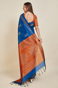 Blue Silk Geometric Woven Design Zari Saree