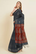 Grey Silk  Paisley Printed Saree