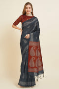 Grey Silk  Paisley Printed Saree