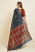 Grey Silk  Paisley Printed Saree