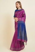 Magenta Silk  Ethnic Motifs Woven Design Saree