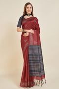 Maroon Silk  Geometric Woven Design Saree