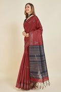 Maroon Silk  Geometric Woven Design Saree