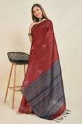 Maroon Silk  Geometric Woven Design Saree