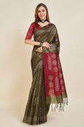 Olive Silk  Geometric Printed Saree