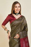 Olive Silk  Geometric Printed Saree