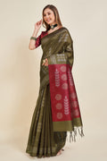 Olive Silk  Geometric Printed Saree