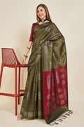 Olive Silk  Geometric Printed Saree