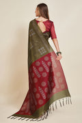 Olive Silk  Geometric Printed Saree