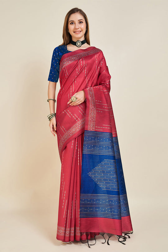 Red Silk  Ethnic Motifs Woven Design Saree