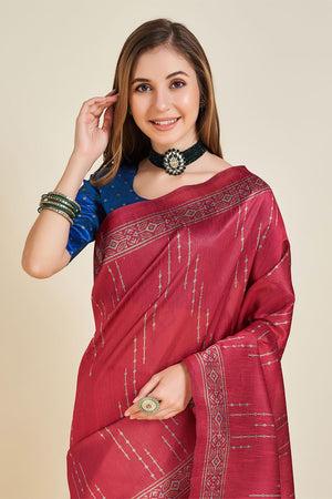 Red Silk  Ethnic Motifs Woven Design Saree