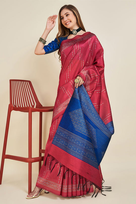 Red Silk  Ethnic Motifs Woven Design Saree