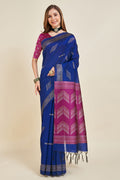 Navy Blue Silk  Ethnic Motifs Woven Design Saree