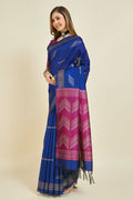 Navy Blue Silk  Ethnic Motifs Woven Design Saree