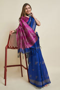 Navy Blue Silk  Ethnic Motifs Woven Design Saree