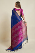 Navy Blue Silk  Ethnic Motifs Woven Design Saree