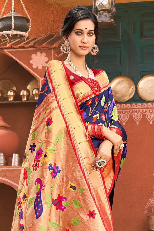 Indigo Blue Paithani Saree