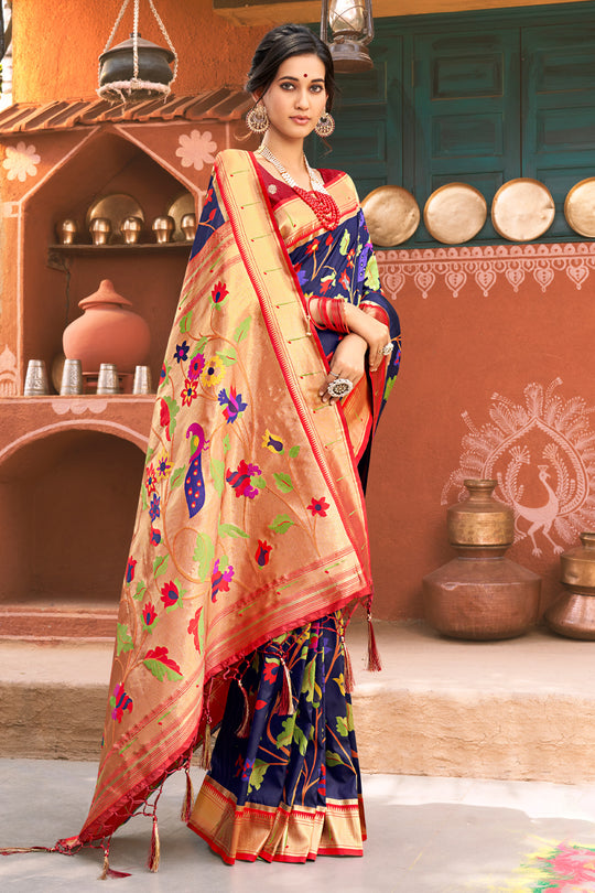 Indigo Blue Paithani Saree