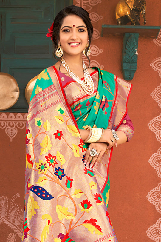 Ocean Green Paithani Saree