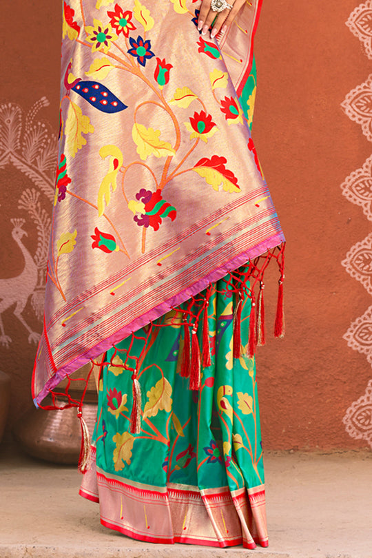 Ocean Green Paithani Saree