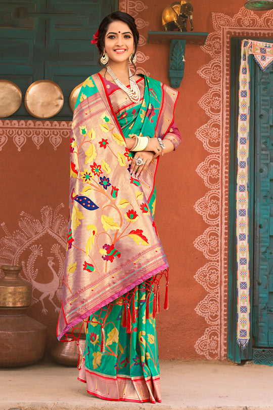 Ocean Green Paithani Saree