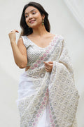 White Organza Saree with White Blouse Piece
