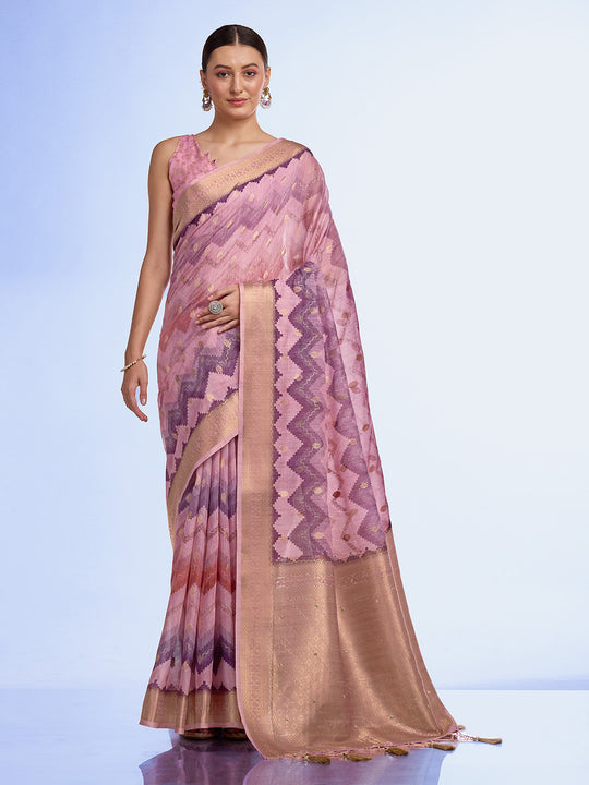 Purple Cotton Blend Saree With Blouse Piece