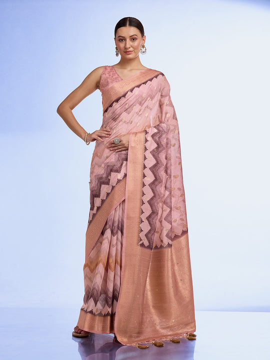 Violet Cotton Blend Saree With Blouse Piece