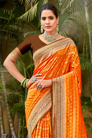 Mustard Banarasi Silk Saree With Blouse Piece