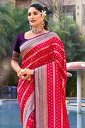 Red Banarasi Silk Saree With Blouse Piece