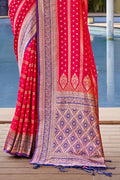 Red Banarasi Silk Saree With Blouse Piece