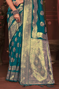 Sea Green Zari Woven Banarasi Silk Saree With Blouse Piece