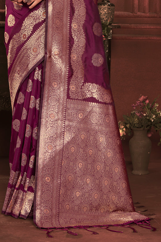Purple Zari Woven Banarasi Silk Saree With Blouse Piece