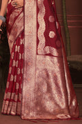 Maroon Zari Woven Banarasi Silk Saree With Blouse Piece