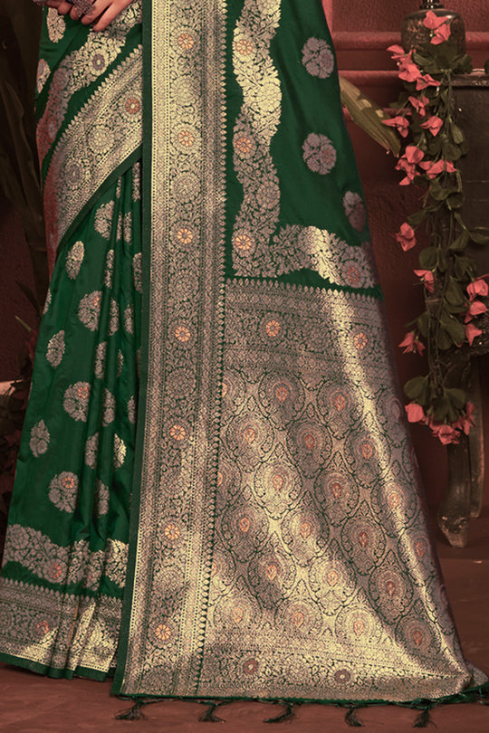 Green Zari Woven Banarasi Silk Saree With Blouse Piece