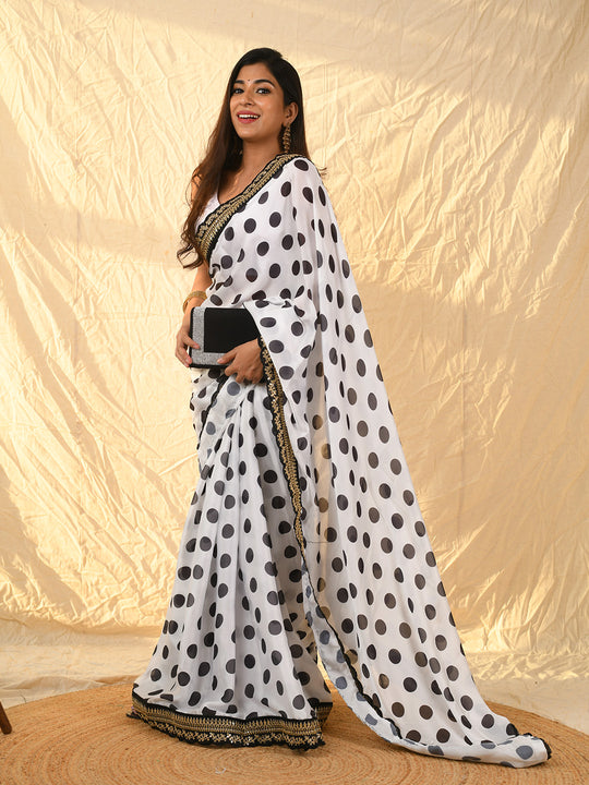 White Nyon Saree With Blouse Piece