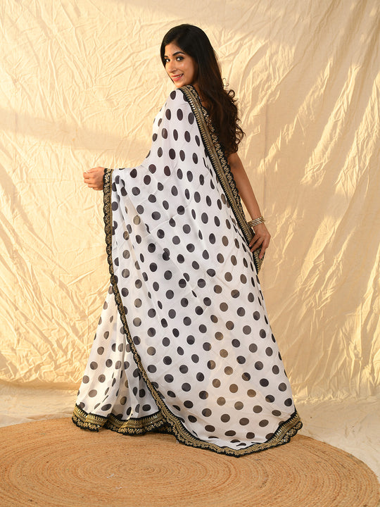 White Nyon Saree With Blouse Piece