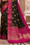 Womens Banarasi Silk Black Saree With Blouse Piece