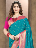 Sky Blue Silk Saree With Blouse Piece