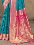 Sky Blue Silk Saree With Blouse Piece