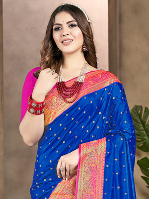Blue Silk Saree With Blouse Piece