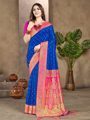 Blue Silk Saree With Blouse Piece