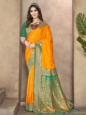 Yellow Silk Saree With Blouse Piece