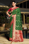 Green Banarasi Silk Saree With Blouse Piece