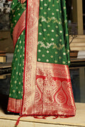 Green Banarasi Silk Saree With Blouse Piece