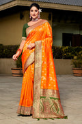 Mustard Banarasi Silk Saree With Blouse Piece