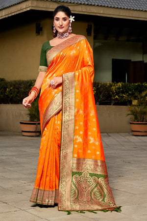 Mustard Banarasi Silk Saree With Blouse Piece